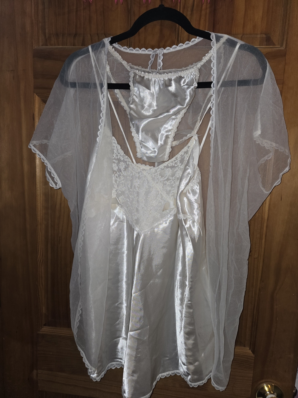 Sheer Satin Chemise and Robe Set in Cream